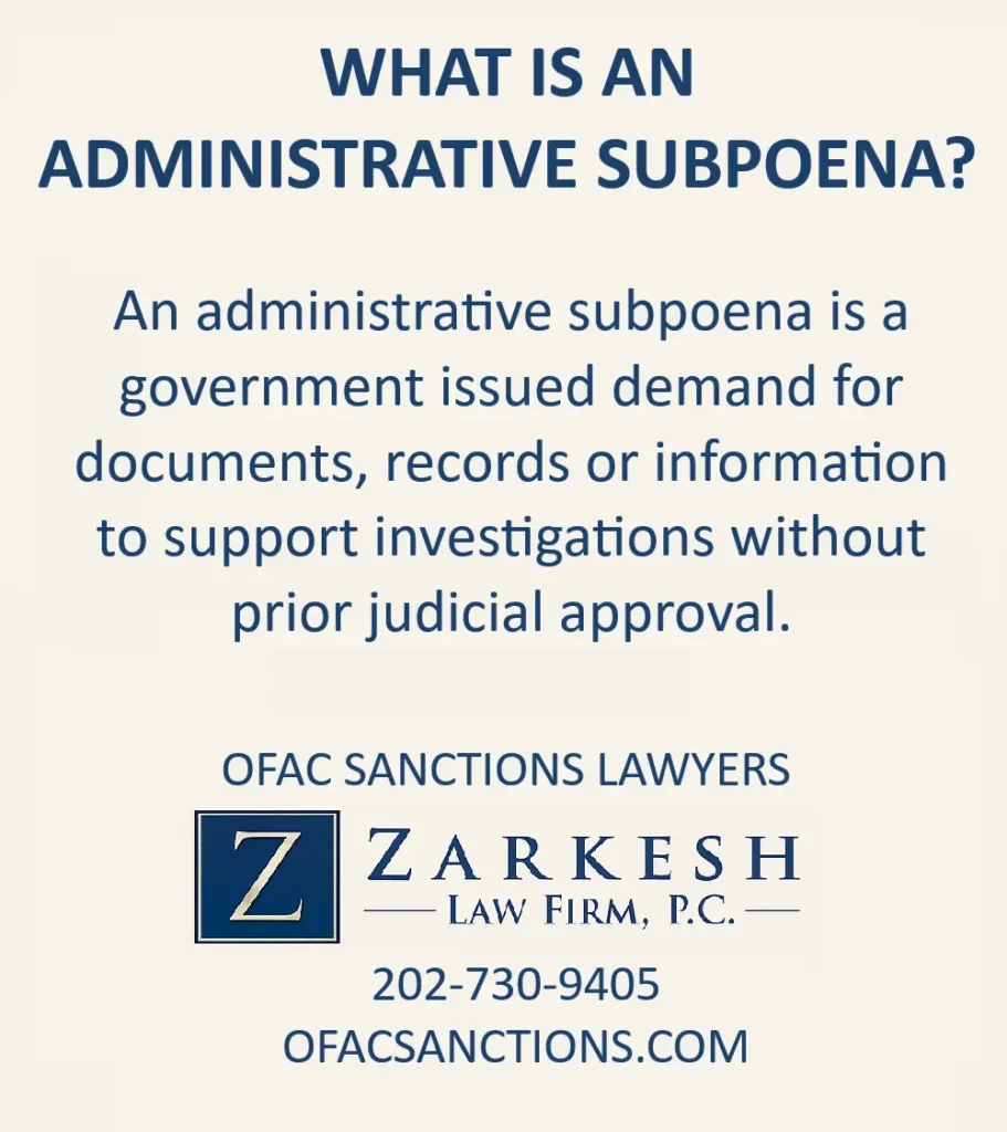This infographic shows that What is an Administrative Subpoena?