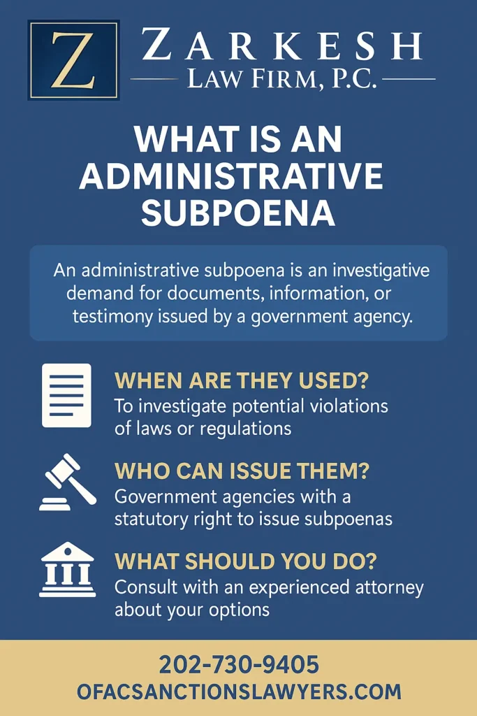 This infographic shows that What is an Administrative Subpoena